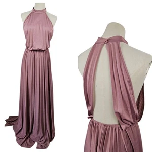 ASOS Design Halter Pleated Maxi Backless Dress Sz 12 Rose Pink Gown Backless - Picture 1 of 11
