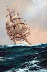 Pintura The White Ship Running Free a Fair Wind de Montague Dawson reproducción - Imagen 1 de 3