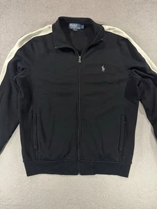 Vintage Polo Ralph Lauren Jacket Track Full Zip Cotton Blend Black Mens Large - Picture 1 of 10