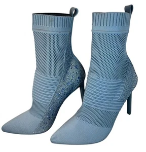 NEW Steve Madden Maxwelle Rhinestone-Trim Sock Booties, Blue, Women’s Size 7.5 - Picture 1 of 15