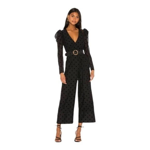 Mono ancho corto negro XS Tularosa Perry manga abullonada sobrepelliz cuello en V a lunares Foto 1 de 4