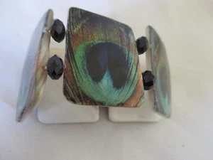 Brazalete elástico brazalete azulejos acrílicos diseño pluma esmaltada 1,5" x 7" - Imagen 1 de 4