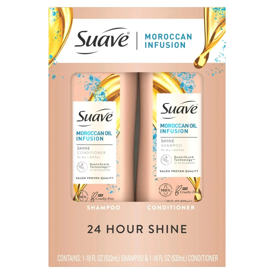 Suave Moroccan Oil Infusion Shampoo and Conditioner Set 18 oz 2 Pack