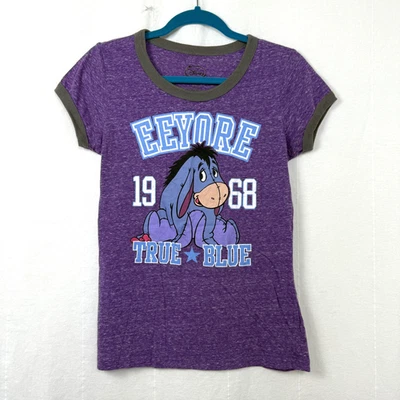 VTG Disney Eeyore Ringer Tee Juniors Size L (11/13) Purple Crew Y2K Fitted Shirt - Image 1 of 4