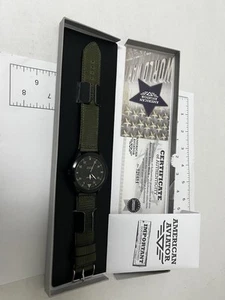 AMERICAN AVIATOR 1945 Field Military Pilot Watch, Black Dial, Green Band CB2 - Picture 1 of 6
