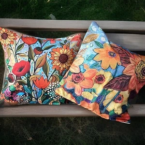 Decorative Reversible Multi-colored Throw Pillow Covers Pair Of 2 - Picture 1 of 4