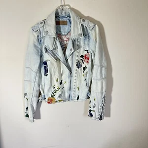 Blank NYC Women's Size Small Embroidered Studded Denim Moto Jacket Acid Wash - Picture 1 of 11