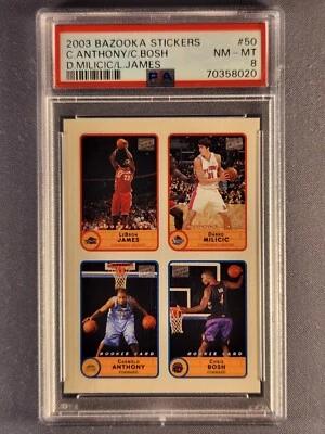 2003-04 Bazooka Stickers #50 Lebron James Carmelo Bosh Milicic Rookie RC PSA 8 - Image 1 of 2