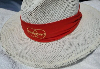 Vintage 80's Mastercard Credit Advertising Straw Hat Golf Sun Blocker One Size - Image 1 of 4