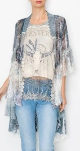 ORIGAMI cardigan TEXAS LONGHORN LACE WESTERN DUSTER cowgirl tuff SM-4X KIMONO - Picture 1 of 12