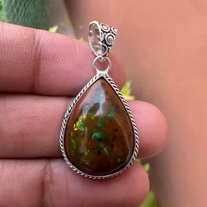 Colgante de ópalo piel de dragón hecho a mano 25 quilates | Piedra preciosa certificada | Plata 925 - Imagen 1 de 5