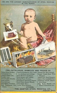 1800's Pioneer Canton OH Steel Roofing Color Catalog Dog Baby Rare Postcard - Picture 1 of 1
