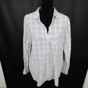 Old Navy Hemd Top Bluse Knopfleiste Kragen Ausschnitt Damen XL grau kariert Flanell - Bild 1 von 14