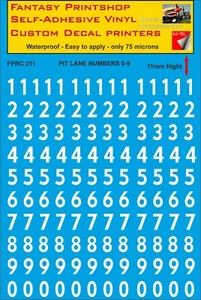 RC VINYL DECALS TRANSFERS PIT LANE NUMBERS PRE CUT  FPRC311 WHITE GLOSS  11mm - Picture 1 of 3