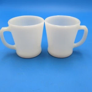 2× White Fire King Anchor Hocking Milk Glass D Handle Coffee Cup Mug Oven Ware - Picture 1 of 3
