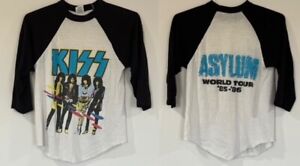Vintage 80s Kiss Asylum Tour 3/4 length Raglan T-Shirt White/Black Size M 50/50