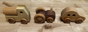 3 Small Wood Wooden Toy Vehicles - Car - Truck - Tractor - Picture 1 of 4