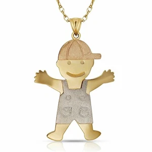 Solid 14k Yellow Gold Little Boy Pendant for Necklace - Picture 1 of 1