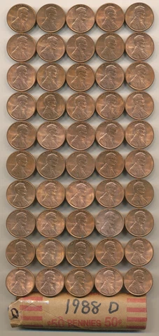 1988 D LINCOLN CENT ROLL 50 COINS Cover
