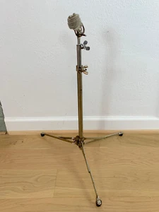 GRETSCH 40s 50s Vtg CYMBAL STAND Flat Flush Base Walberg & Auge NICKEL Floor USA - Picture 1 of 8