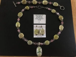 Gelb Türkis Rosenquarz Bali Sterlingsilber Halskette Armband Ohrringe Set - Bild 1 von 8