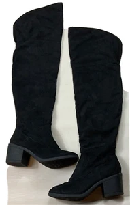 Bamboo Tall Boots Women Size 9 Over Knee Faux Suede Block Heel Black Zippers - Picture 1 of 7