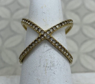 Michael Kors Ring Pave Crystals Gold Tone Brilliance X  Size 6 Criss cross - Image 1 of 4