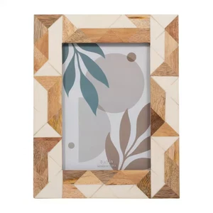 5 In. X 7 In. White Resin Wood Brown and White Geometric Design Picture Frame - Picture 1 of 7