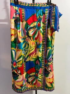 Elie Tahari Women Size 10 Floral Printed Satin Faux Wrap Midi Skirt New NWT - Picture 1 of 7