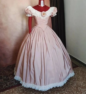 Abiti da ballo vittoriani vintage scollo a O maniche corte rosa principessa abiti da sera - Foto 1 di 10