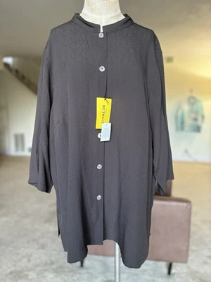 NUEVO Citron Santa Monica 100% Seda Botón Camisa Top Blusa Túnica Talla 3X Marrón Nuevo con Etiquetas Foto 1 de 4