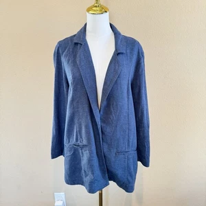 Anthropologie Sz 8 Oversized Asym Linen Blend Blazer Jacket Open Front Lagenlook - Picture 1 of 15