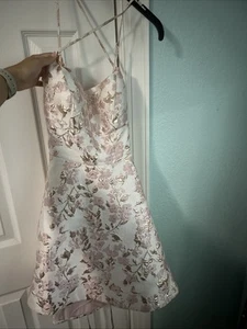 B Darlin Juniors' Pink Gold Metallic Lace Up A Line Dress Sleeveless Size 5/6 - Picture 1 of 6