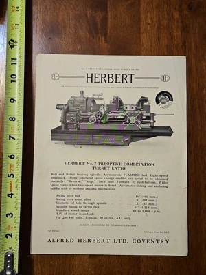CATÁLOGO MÁQUINA TORNO TORRETA COMBINACIÓN PREOPTIVA HERBERT #7 RARO Foto 1 de 3