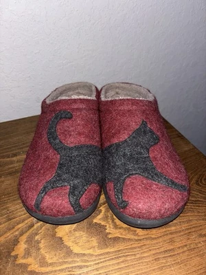 Zapatillas de gato LL Bean Daybreak Scuffs para mujer talla 9 motivo zuecos de fieltro de lana roja Foto 1 de 4