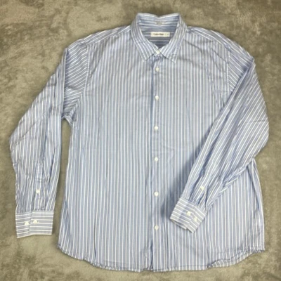 Camisa de vestir para hombre Calvin Klein XL azul blanco a rayas con botones 100 % algodón Foto 1 de 4