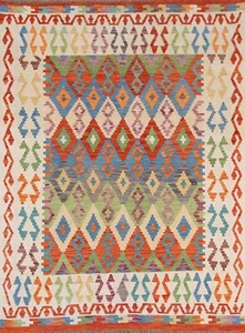 Tribal Traditional Kilim Geometric Oriental Area Rug 6'x7' Flat weave Wool Rug - Picture 1 of 10