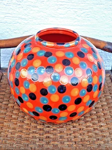 ALTE KERAMIK KUGEL VASE ABSTRAKTE BUNTE MOTIVE  HÖHE : 20,0 cm - Bild 1 von 4