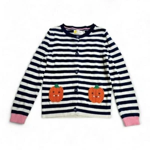 Mini Boden HTF Navy & Ivory Striped Cardigan With Pumpkin Embroidery - 6/7 Girls - Picture 1 of 5