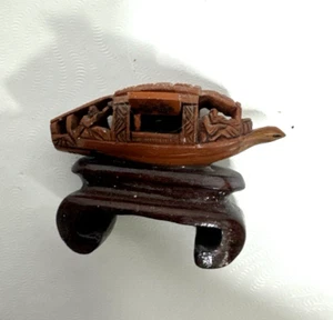 Vintage Miniature Boat with Stand Carved Nut or Pit Oriental Asian - Picture 1 of 7