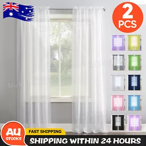 2 Panel Sheer Curtains Rod Pocket Window Sheer Voile Curtain Bedroom 140cmx213cm - Picture 1 of 10