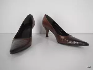 Zapatos de tacón Stuart Weitzman talla 5,5 cuero cocodrilo marrón ombre punta puntiaguda trabajo - Imagen 1 de 12