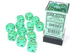 Chessex Borealis Light Green / Gold 12 Dice Set - 6 Sided 16mm d6 Luminary Glow