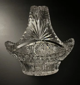 Vintage Bohemian Czech Crystal 9" Basket Hand Cut Heavy 24% Lead Glass Excellent - Picture 1 of 8