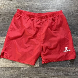 Vintage Satin Kelme Mens Size XL Spell Out Above Knee Running Soccer Shorts Red - Picture 1 of 6