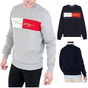 TOMMY HILFIGER Mens Sweatshirts Long Sleeve Pullover Straight Cut  Ribbed Cuffs - Picture 1 of 28