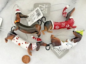 Set decorazioni natalizie cane RAZ bassotto Weiner nuovo con etichette Doxies con maglioni CAPPELLI CARINI! - Foto 1 di 2