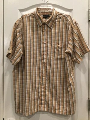 Marc Edwards Mens Casual Shirt Size XL 17-17.5 White Tan Gray Checks 180 - Image 1 of 4