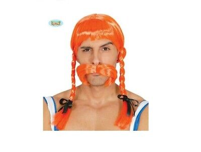 Carnevale Halloween Parrucca Arancione E Baffi Obelix Gallo Cosplay Wig 4577 • 14.88€
