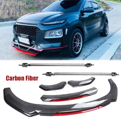 Front Bumper Lip Spoiler Splitter Strut Carbon Fibe For Hyundai Kona 2018-2024 Foto 1 de 4